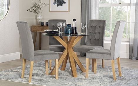 Hatton Round Oak And Glass Dining Table, Oak And Glass Round Dining Table Next