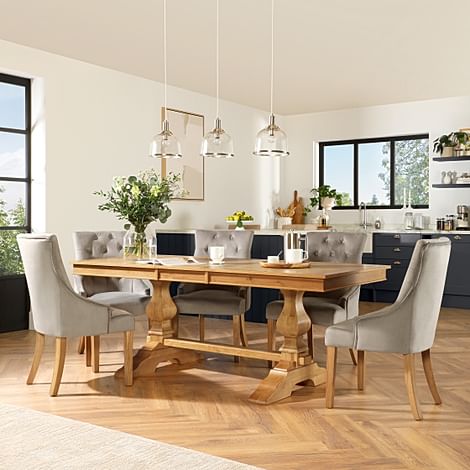 Cavendish Extending Dining Table & 8 Duke Chairs, Natural Oak Veneer & Solid Hardwood, Grey Classic Velvet & Natural Oak Finished Solid Hardwood, 160-200cm