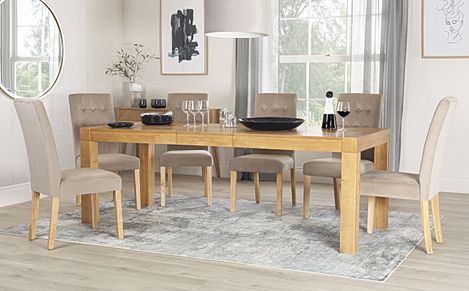 Cambridge 175-220cm Oak Extending Dining Table with 8 Regent Mink Velvet Chairs