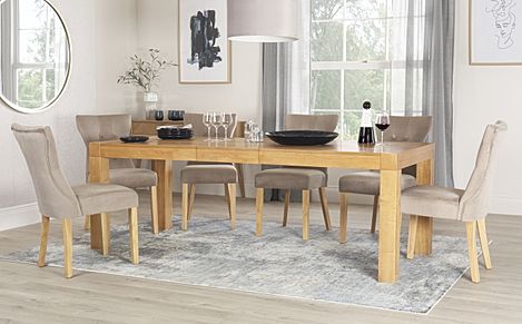 Cambridge 175-220cm Oak Extending Dining Table with 4 Bewley Mink Velvet Chairs