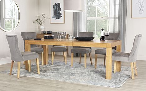Cambridge 175-220cm Oak Extending Dining Table with 6 Bewley Grey Velvet Chairs