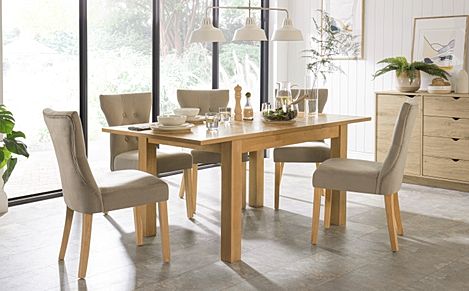 Hamilton 120-170cm Oak Extending Dining Table with 4 Bewley Mink Velvet Chairs