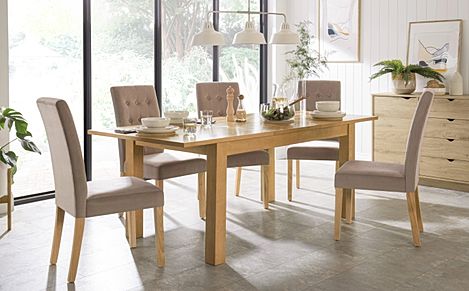 Hamilton 150-200cm Oak Extending Dining Table with 4 Regent Mink Velvet Chairs