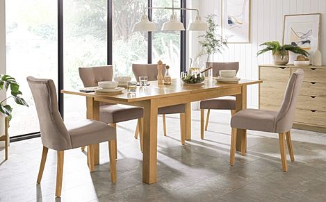 Hamilton 150-200cm Oak Extending Dining Table with 6 Bewley Mink Velvet Chairs