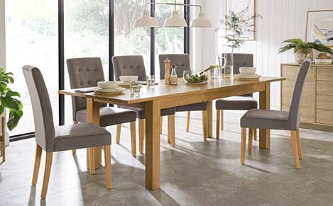 Hamilton 180-230cm Oak Extending Dining Table with 6 Regent Grey Velvet Chairs