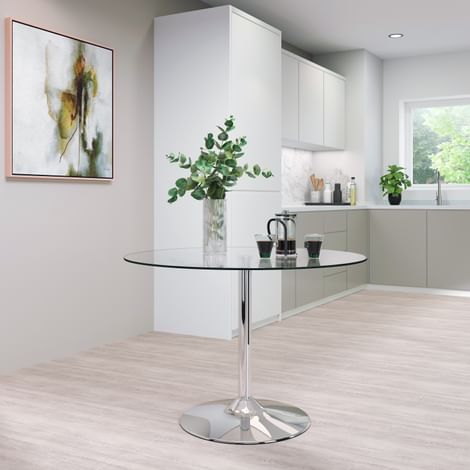 Orbit Round Dining Table 4 Leon Chairs Glass Chrome Stone