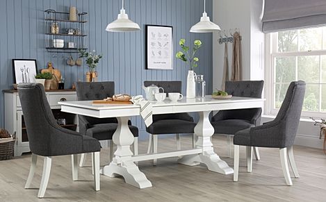Cavendish White Extending Dining Table with 8 Duke Slate Fabric Chairs
