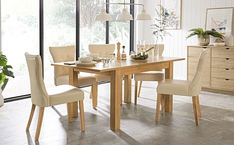 Hamilton 120-170cm Oak Extending Dining Table with 6 Bewley Ivory Leather Chairs