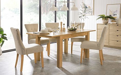 Hamilton 120-170cm Oak Extending Dining Table with 4 Bewley Oatmeal Fabric Chairs