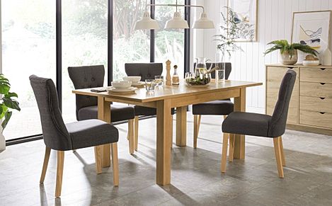 Hamilton 120-170cm Oak Extending Dining Table with 4 Bewley Slate Fabric Chairs