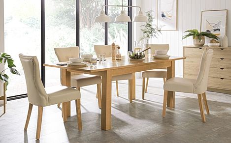 Hamilton 150-200cm Oak Extending Dining Table with 4 Bewley Ivory Leather Chairs