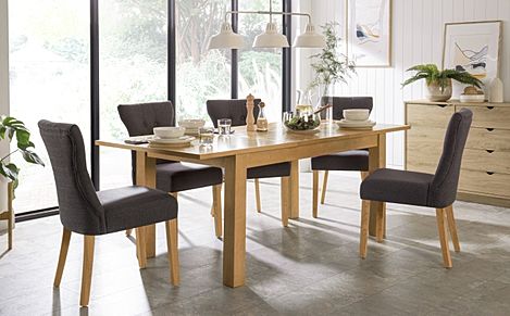 Hamilton 150-200cm Oak Extending Dining Table with 6 Bewley Slate Fabric Chairs