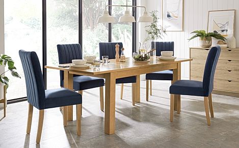 Hamilton 150-200cm Oak Extending Dining Table with 6 Salisbury Blue Velvet Chairs
