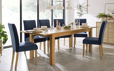 Hamilton 180-230cm Oak Extending Dining Table with 8 Salisbury Blue Velvet Chairs