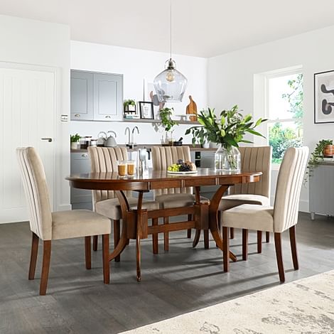 Townhouse Oval Extending Dining Table & 4 Salisbury Chairs, Dark Solid Hardwood, Champagne Classic Velvet, 150-180cm