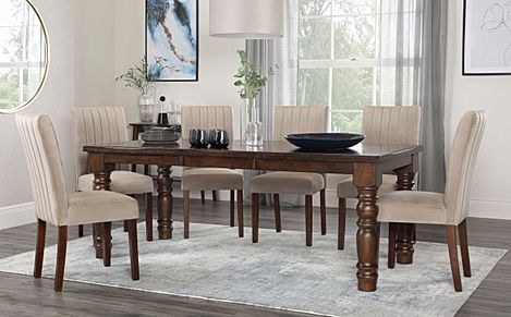 Hampshire Extending Dining Table & 4 Salisbury Chairs, Dark Solid Hardwood, Champagne Classic Velvet, 150-200cm