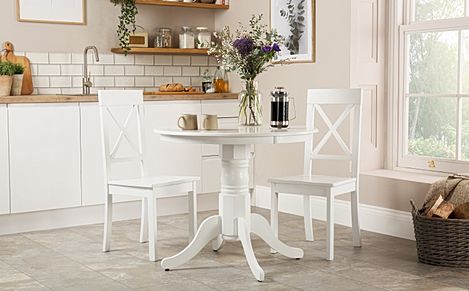 Kingston Round White Dining Table with 2 Kendal Chairs