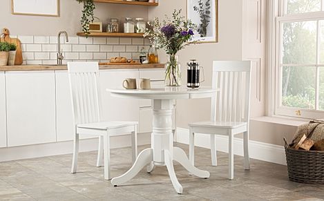 Kingston Round Dining Table & 2 Oxford Chairs, White Wood, 90cm