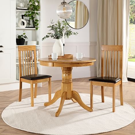 Kingston Round Dining Table & 2 Oxford Chairs, Natural Oak Finished ...