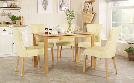 Milton Dining Table & 6 Bewley Chairs, Natural Oak Finished Solid Hardwood, Ivory Classic Faux Leather, 120cm
