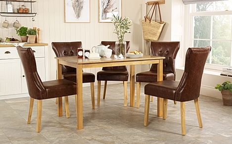 Milton Oak Dining Table with 6 Bewley Club Brown Leather Chairs