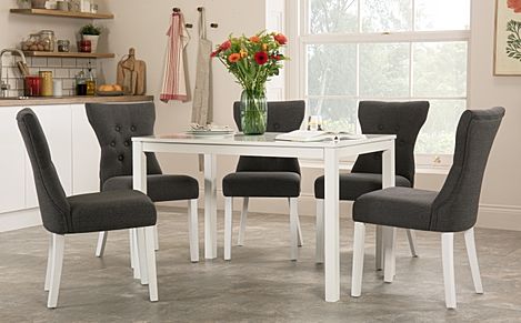 Milton White Dining Table with 4 Bewley Slate Fabric Chairs