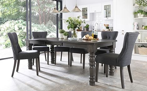 Hampshire Grey Wood Extending Dining Table with 4 Bewley Slate Fabric Chairs