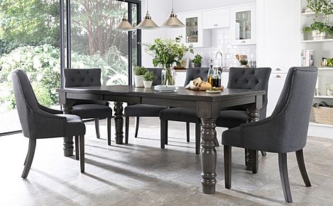 Hampshire Grey Wood Extending Dining Table with 6 Duke Slate Fabric Chairs