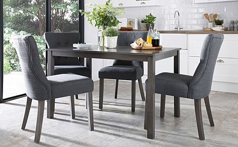 Milton Dining Table & 4 Bewley Chairs, Grey Solid Hardwood, Slate Grey Classic Linen-Weave Fabric, 120cm