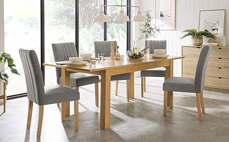 Hamilton 150-200cm Oak Extending Dining Table with 6 Salisbury Grey Velvet Chairs
