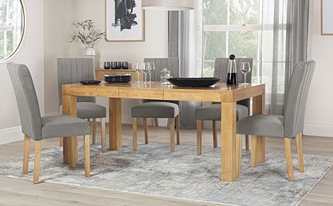 Cambridge 125-170cm Oak Extending Dining Table with 6 Salisbury Grey Velvet Chairs