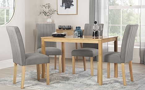 Milton Dining Table & 6 Salisbury Chairs, Natural Oak Finished Solid Hardwood, Grey Classic Velvet, 120cm