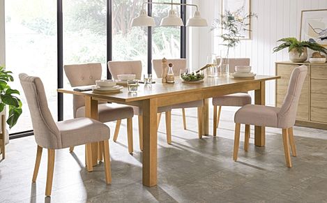 Hamilton 180-230cm Oak Extending Dining Table with 8 Bewley Oatmeal Fabric Chairs