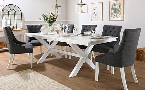 Grange White Extending Dining Table with 4 Duke Slate Fabric Chairs