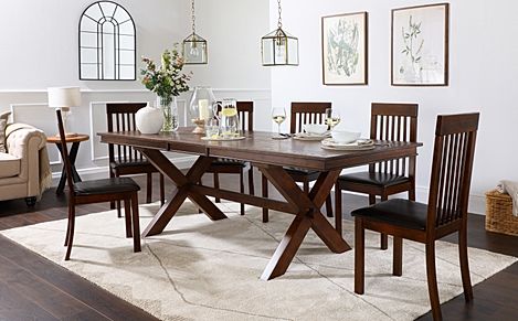 Grange Extending Dining Table & 4 Oxford Chairs, Dark Oak Veneer & Solid Hardwood, Brown Classic Faux Leather & Dark Solid Hardwood, 180-220cm