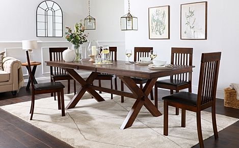 Grange Extending Dining Table & 8 Oxford Chairs, Dark Oak Veneer & Solid Hardwood, Brown Classic Faux Leather & Dark Solid Hardwood, 180-220cm