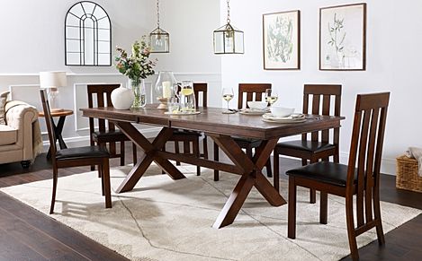 Grange Extending Dining Table & 4 Chester Chairs, Dark Oak Veneer & Solid Hardwood, Brown Classic Faux Leather & Dark Solid Hardwood, 180-220cm