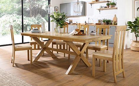 Grange Extending Dining Table & 4 Chester Chairs, Natural Oak Veneer & Solid Hardwood, Ivory Classic Faux Leather & Natural Oak Finished Solid Hardwood, 180-220cm