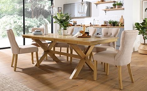 Grange Oak Extending Dining Table with 4 Bewley Oatmeal Fabric Chairs