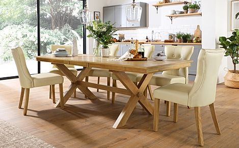 Grange Extending Dining Table & 8 Bewley Chairs, Natural Oak Veneer & Solid Hardwood, Ivory Classic Faux Leather & Natural Oak Finished Solid Hardwood, 180-220cm