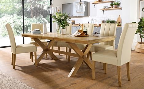 Grange Oak Extending Dining Table with 4 Carrick Ivory Leather Chairs