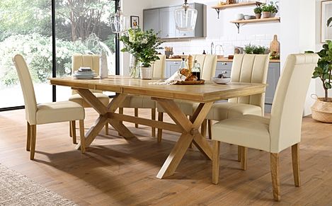 Grange Extending Dining Table & 4 Carrick Chairs, Natural Oak Veneer & Solid Hardwood, Ivory Classic Faux Leather & Natural Oak Finished Solid Hardwood, 180-220cm