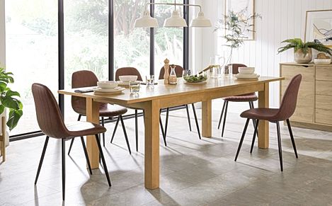 Hamilton 180-230cm Oak Extending Dining Table with 4 Brooklyn Tan Leather Chairs
