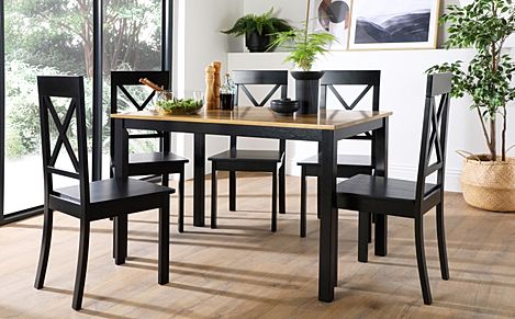 Milton Painted Black and Oak Dining Table with 4 Kendal Black Chairs