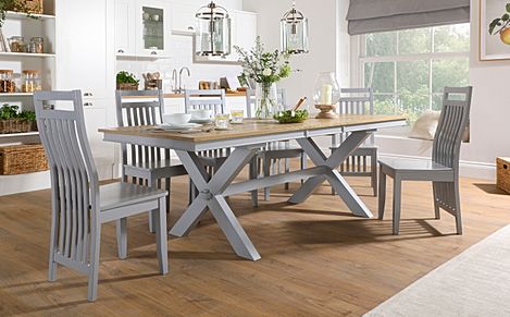 Grange Painted Grey and Oak Extending Dining Table with 6 Java Grey Chairs