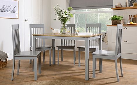 Milton Painted Grey and Oak Dining Table with 4 Oxford Grey Chairs