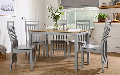Milton Painted Grey and Oak Dining Table with 4 Java Grey Chairs