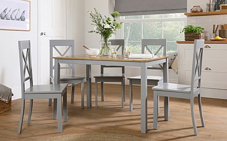 Milton Dining Table & 4 Kendal Chairs, Natural Oak Finish & Grey Solid Hardwood, Grey Solid Hardwood, 120cm