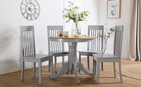 Kingston Round Painted Grey and Oak Dining Table with 4 Oxford Grey Chairs