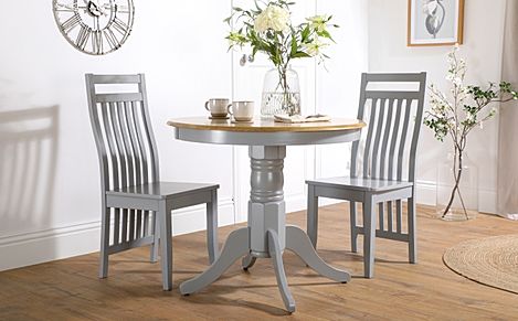 Kingston Round Painted Grey and Oak Dining Table with 2 Java Grey Chairs